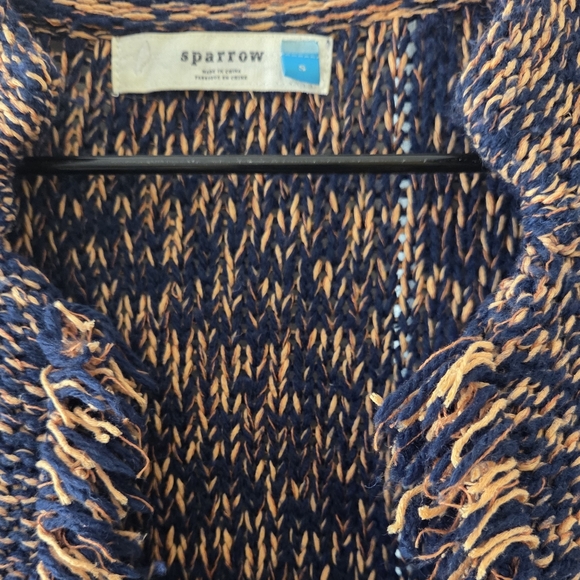 Sparrow Anthropologie Women Sz S Blue Orange 3/4 Sleeve Wool Blend Open Cardigan - Picture 3 of 6